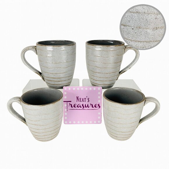 Home Target Gray Ribbed Brown Speckled Farmhouse Rustic 10oz Cups Mugs Set of 4 - Picture 1 of 16